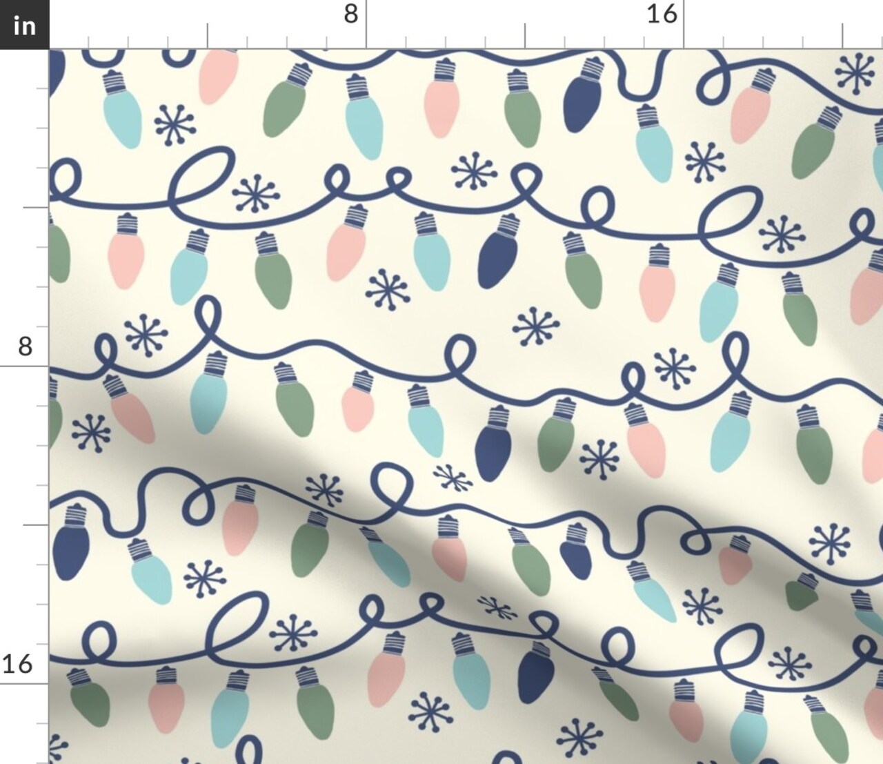 Christmas Lights Mid Century Modern Sage Green Dusty Pink Denim Blue Soft Aqua Tangled Lights Funky Holidays Custom Printed Fabric by Spoonflower Various Fabrics by the Yard or Fat Quarter